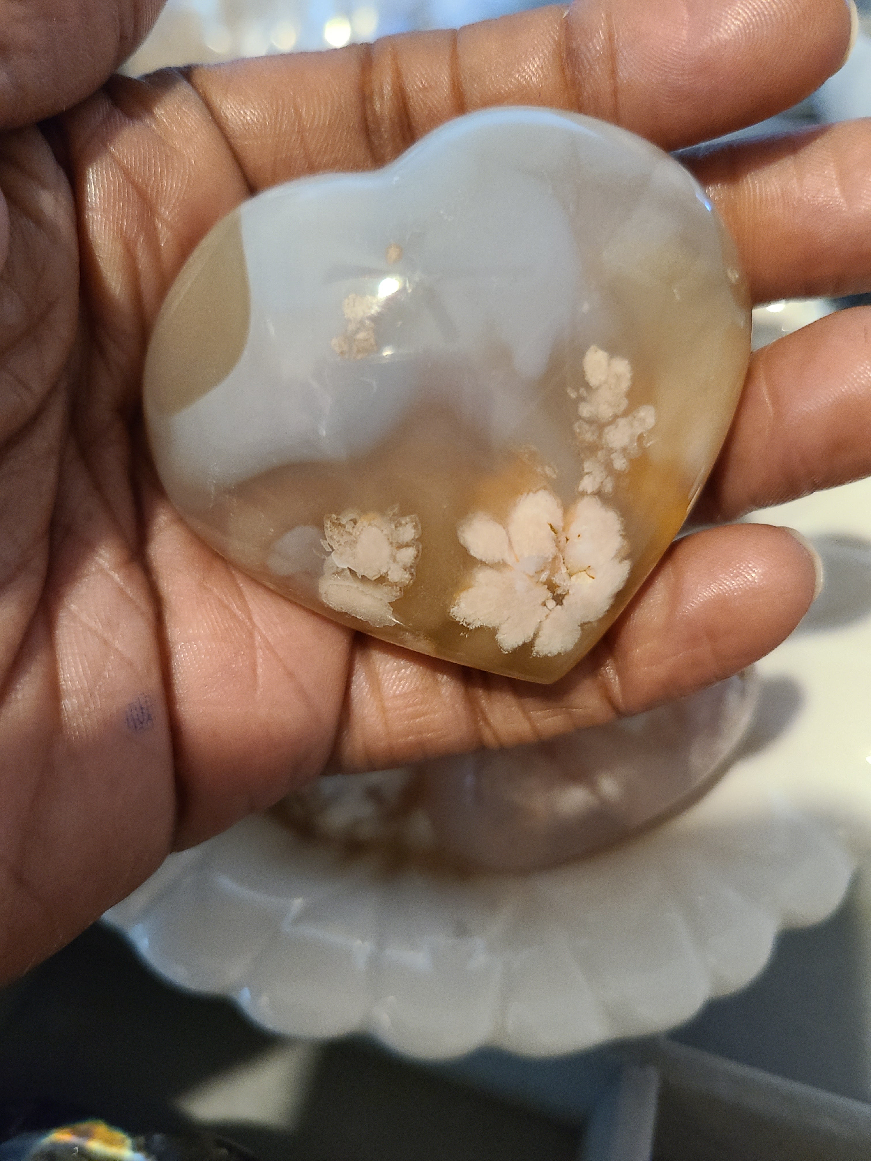 Flower Agate Heart Crystal | Palm Stone | Healing Crystals for Self Love, Growth & Transformation