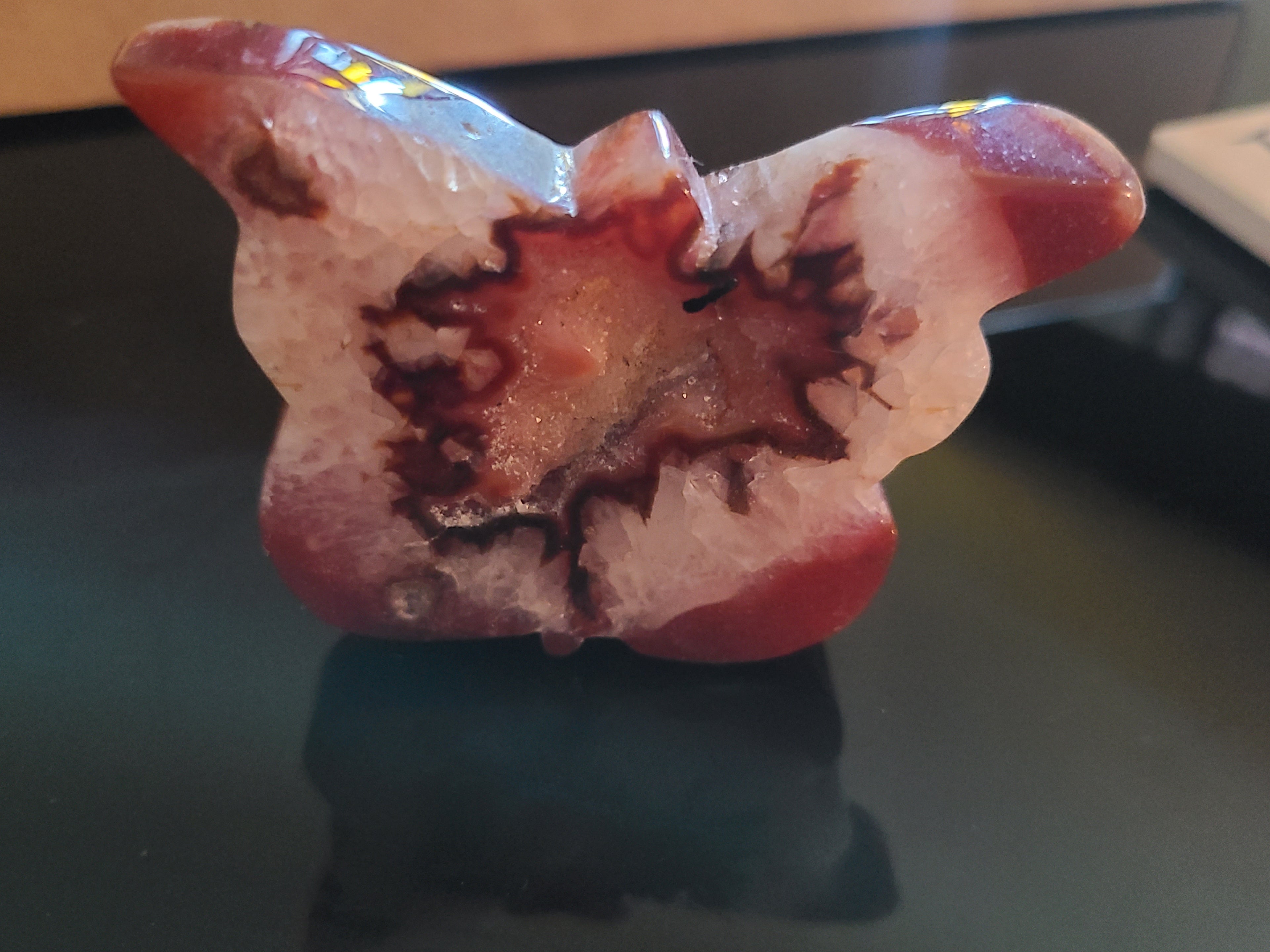 Carnelian & Quartz Butterfly Carving with Druzy – Crystal for Transformation, Vitality and Joy